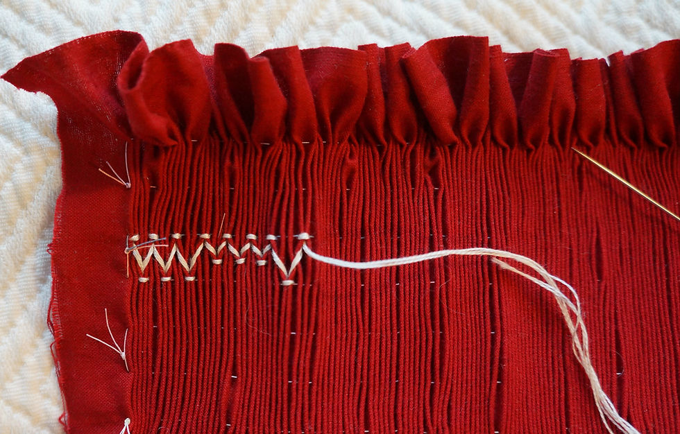 Smocking: stitch an up cable to finish the wave stitch