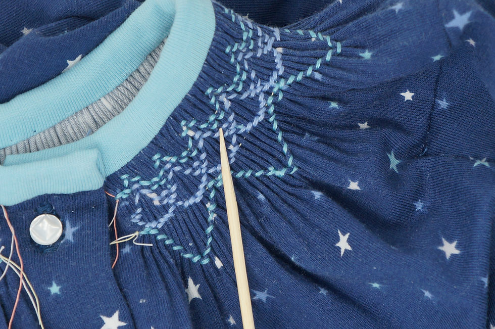 close-up of smocking on knit