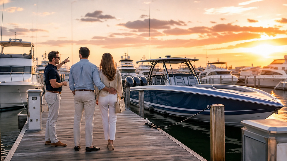 A broker showing a Nortech boat to customers