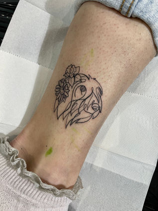Abstract linework dog portrait tattoo
