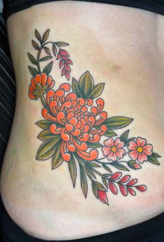 Traditional Colour chrysanthemum tattoo
