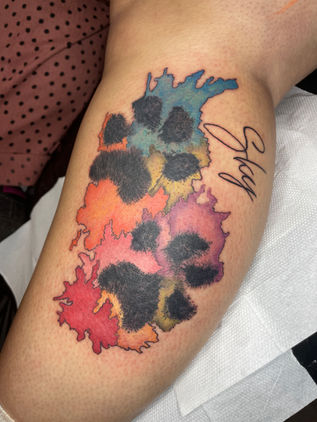 Colour watercolour paw print tattoo