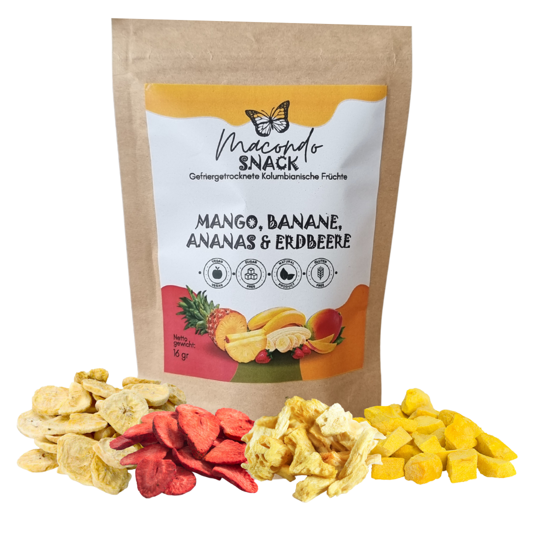 Macondo Snack 34 gr (Mix Fresa, banano, piña y mango)
