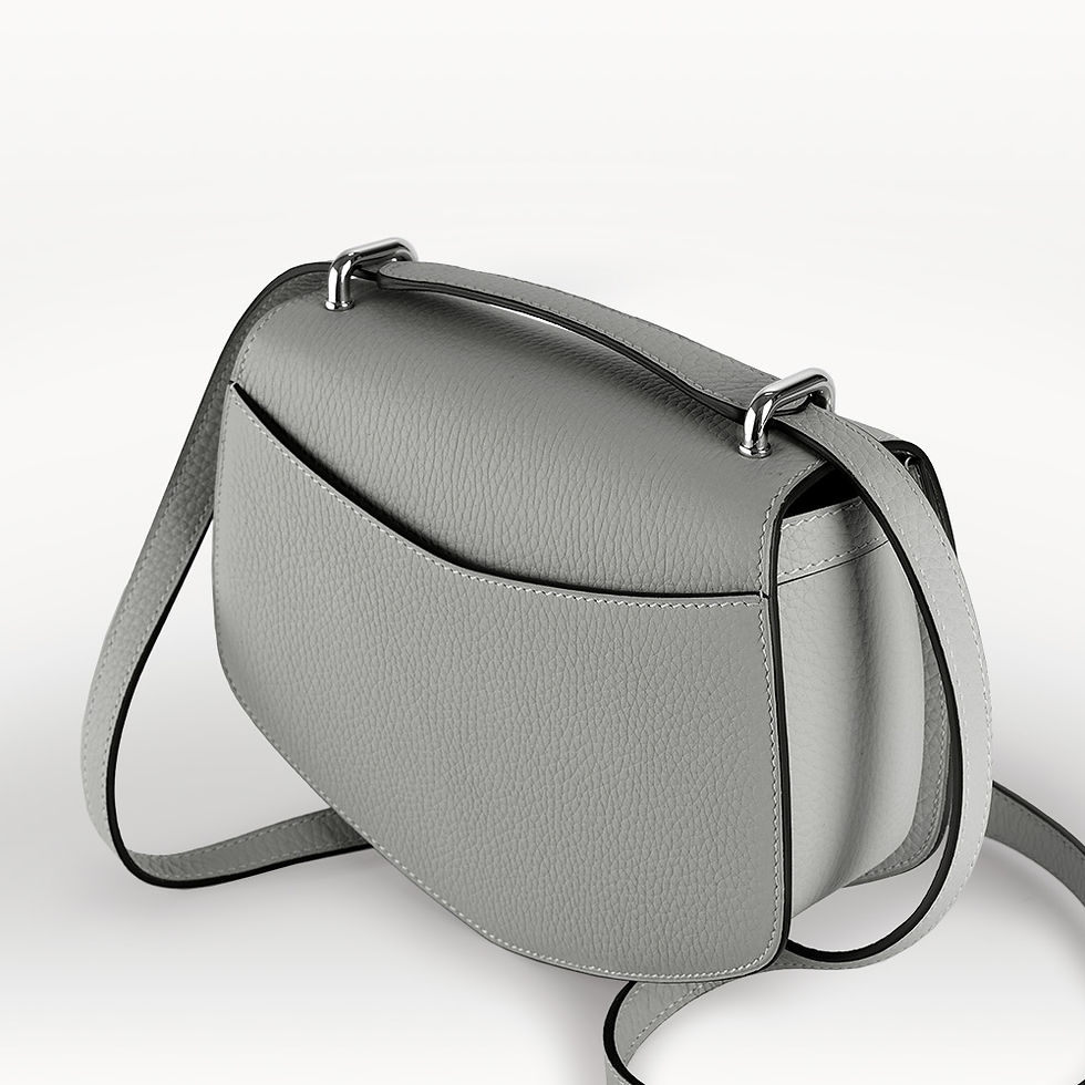 Thumbnail: Petit sac besace en cuir de taurillon gris souris fabriqué en France
