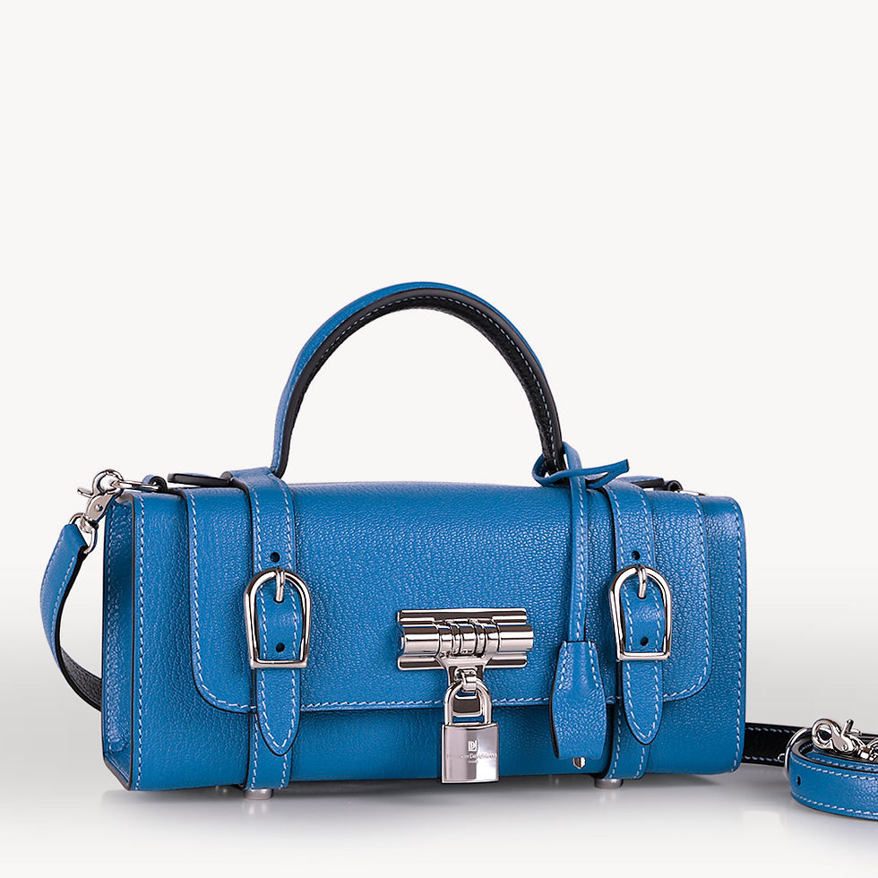 Blue goat leather french luxury handbag