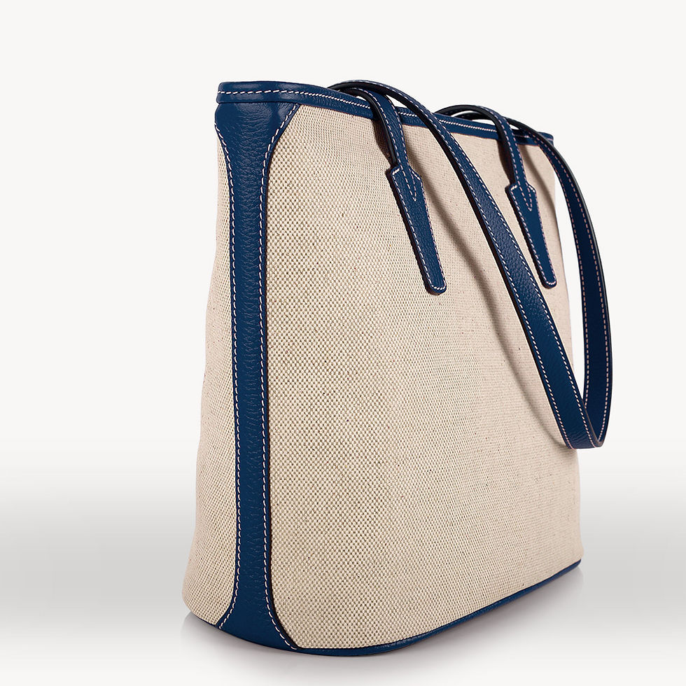 Thumbnail: Intemporel, 38 cm tote bag. Natural canvas / Tau. Ultramarine