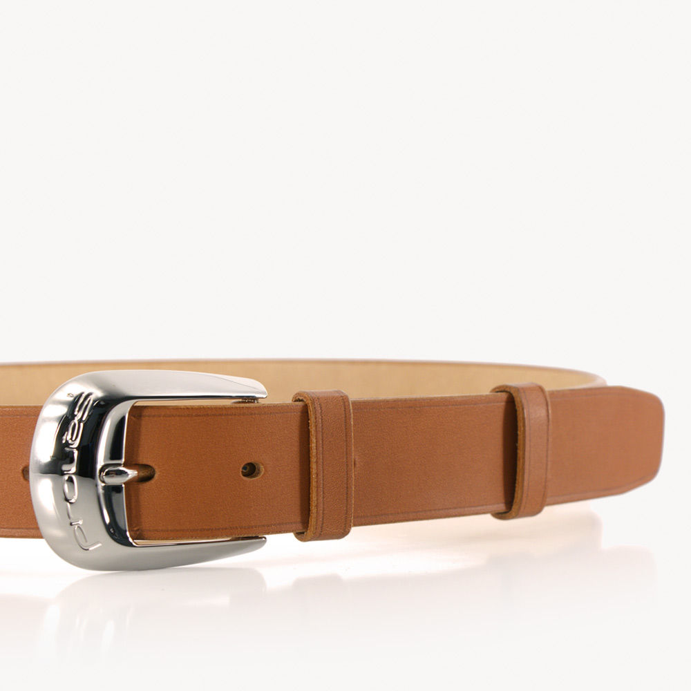 Gold saddler leather belt with palladium plated buckle made in France