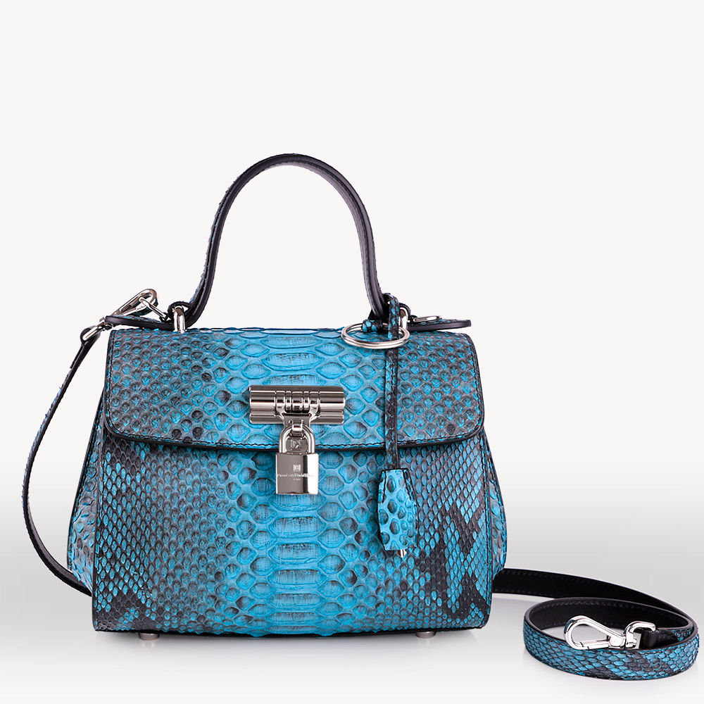 Blue python leather french luxury handbag