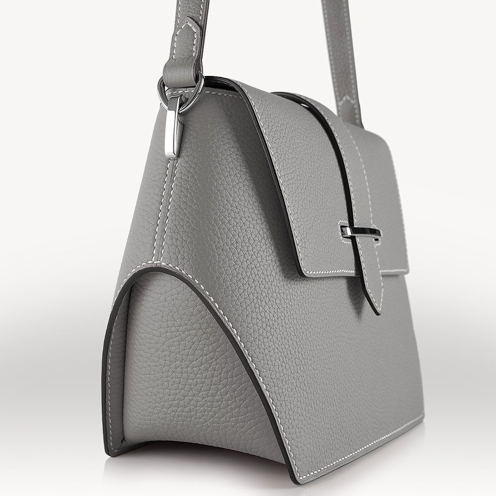 Thumbnail: Sac épaule Diamant 27 cm en cuir de taurillon gris souris fabriqué en France