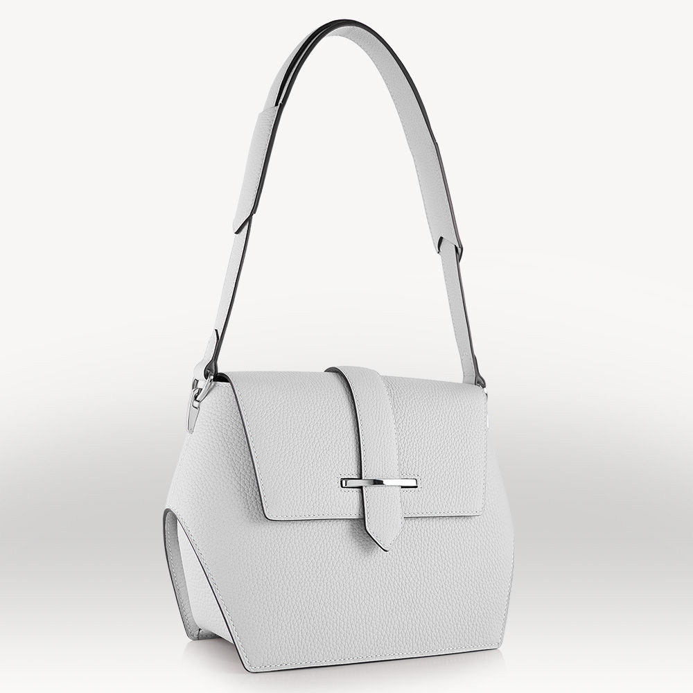 Sac épaule Diamant 27 cm en cuir de taurillon Blanc fabriqué en France