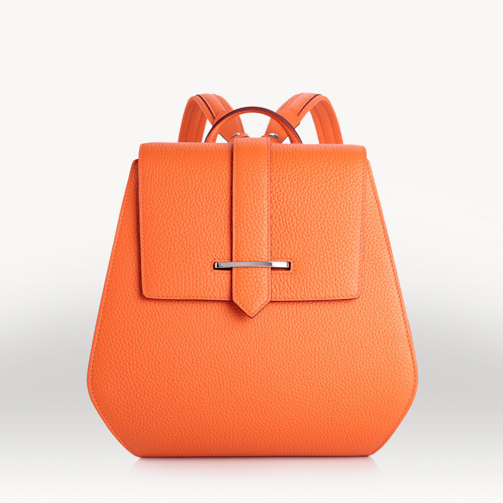 Orange bullcalf leather luxury french backpack