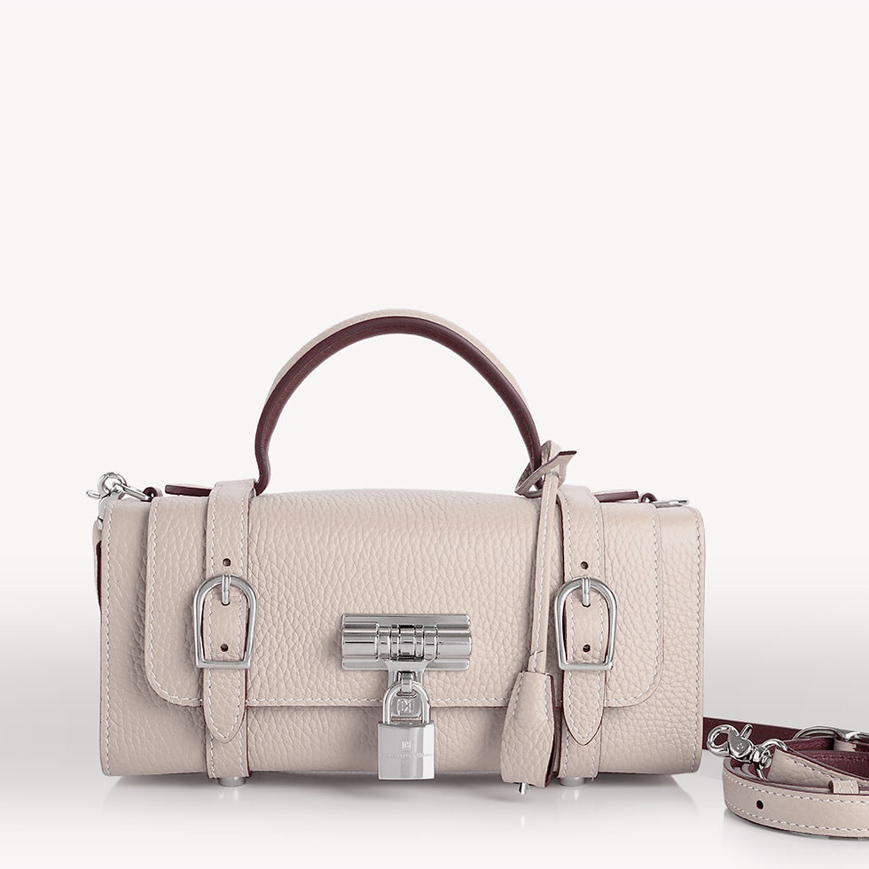 Sac à main Diligent 23 cm en cuir de taurillon beige poudré fabriqué en France