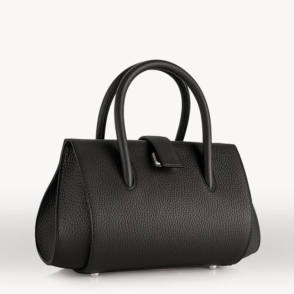 Thumbnail: Black bullcalf leather handbag made in France