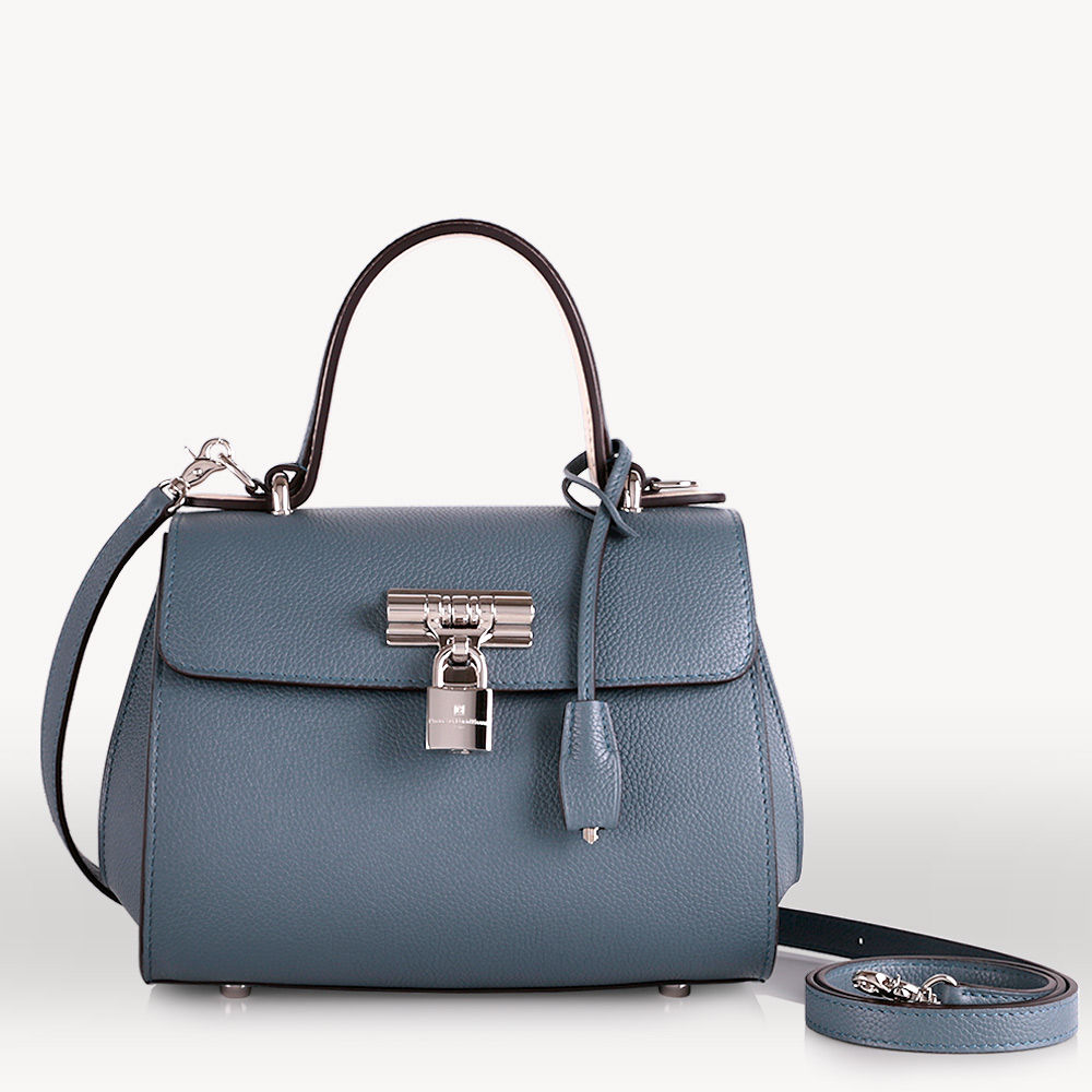 Storm grey calf leather french luxury handbag