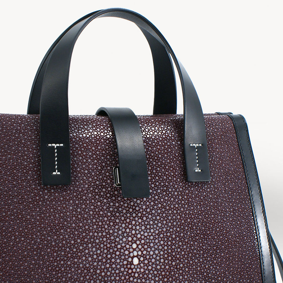 Thumbnail: Purple shagreen leather french luxury handbag
