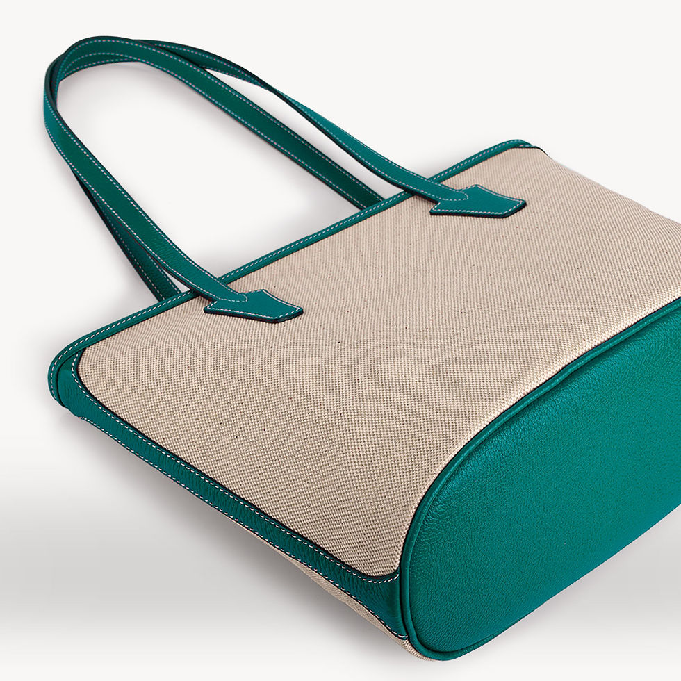 Miniature : Intemporel, sac cabas 38 cm. Toile Naturel / Tau. Emeraude