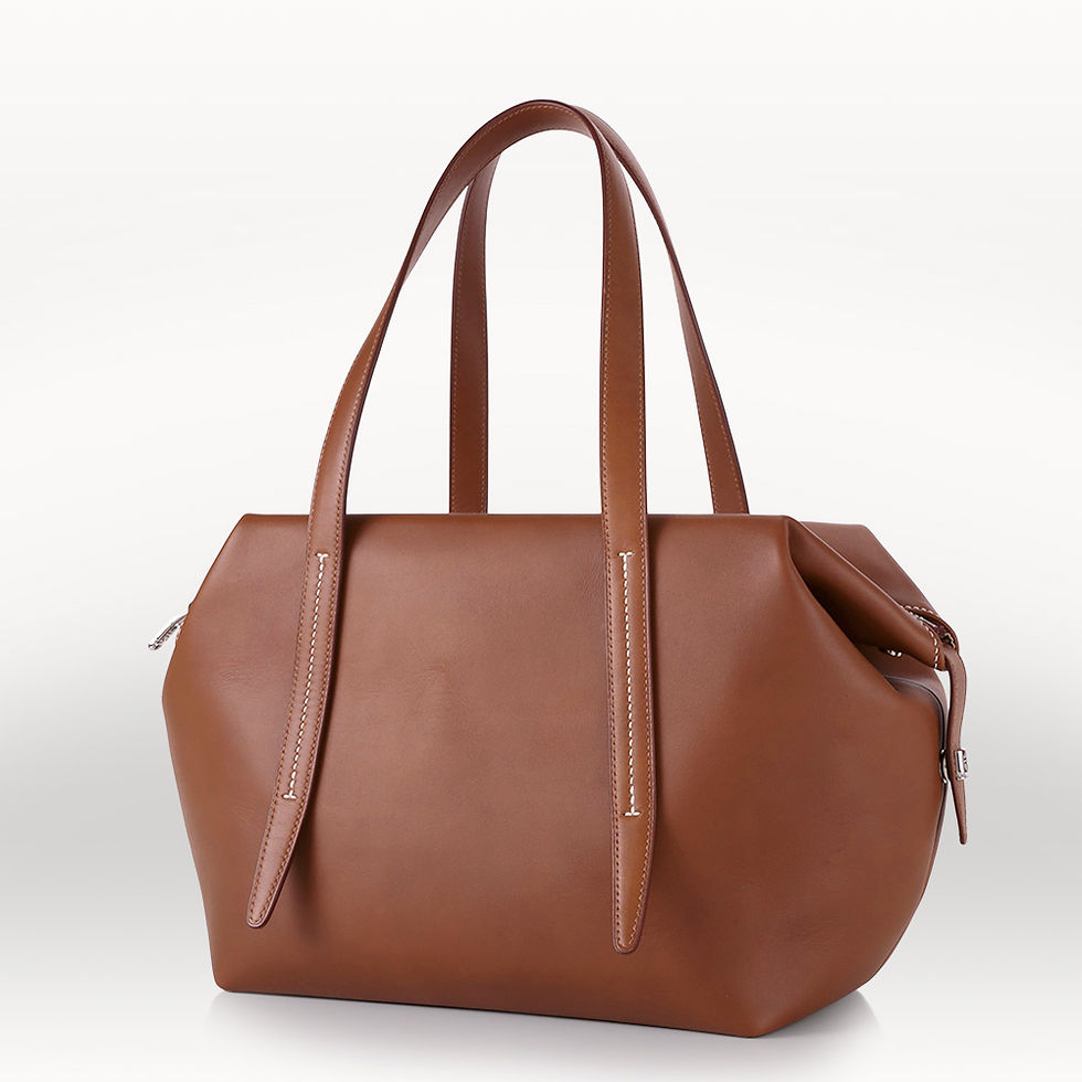 Thumbnail: Sac de ville extensible Brides 40 ou 52 cm en cuir de veau natural Gold