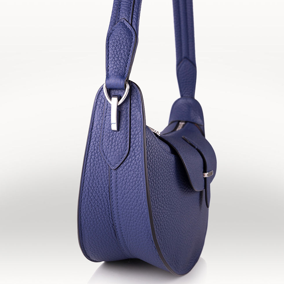 Thumbnail: Blue bullcalf leather luxury french hobo bag