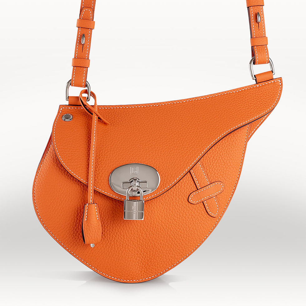 Crossbody bag made in France in orange taurillon leather