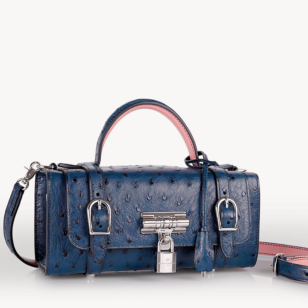Blue ostrich leather french luxury handbag