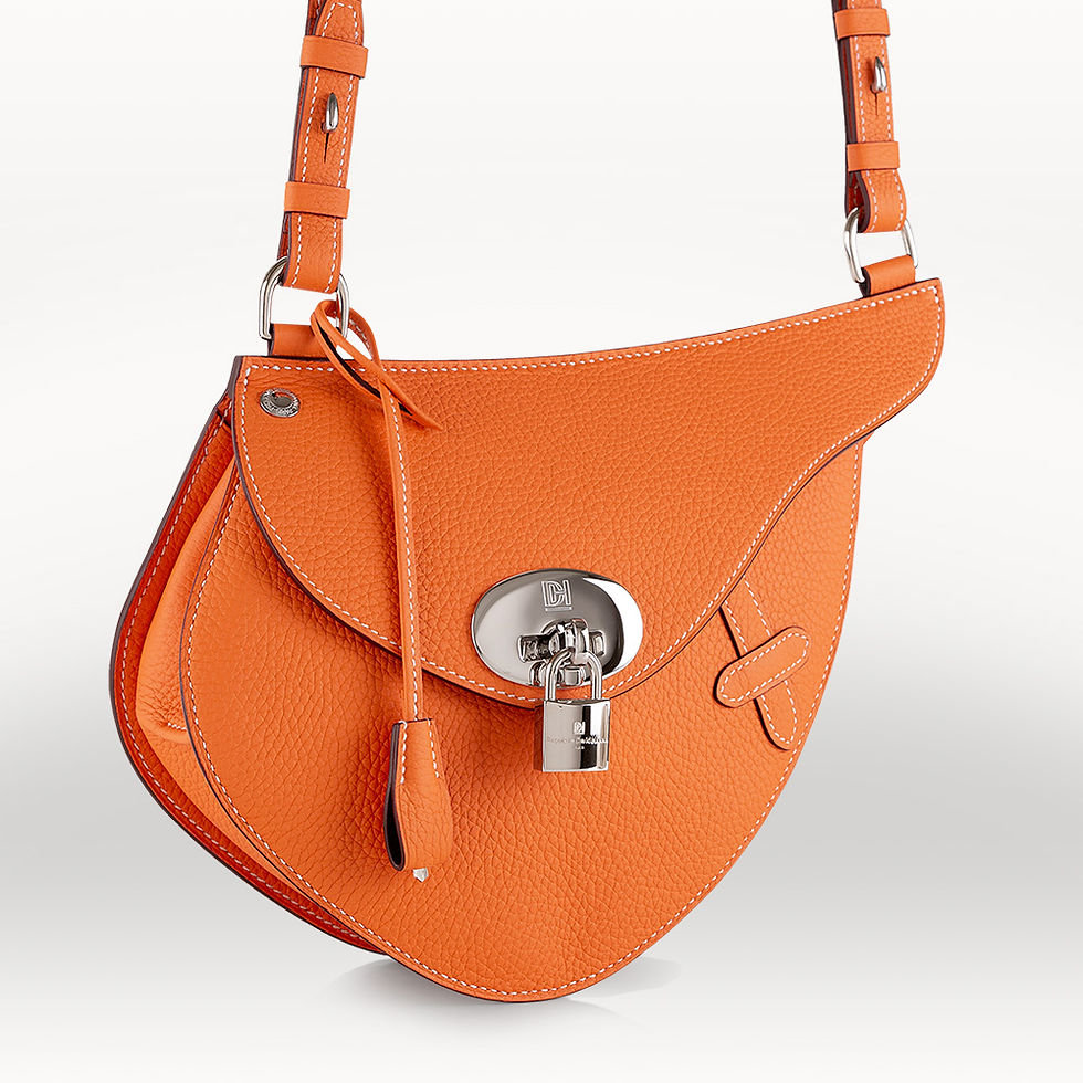 Crossbody bag made in France in orange taurillon leather