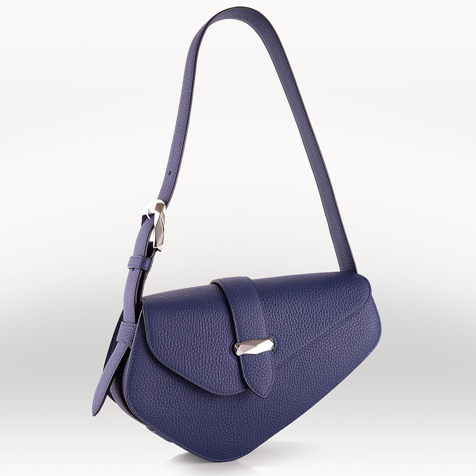 French luxury shoulder bag made in blue bullcalf leather