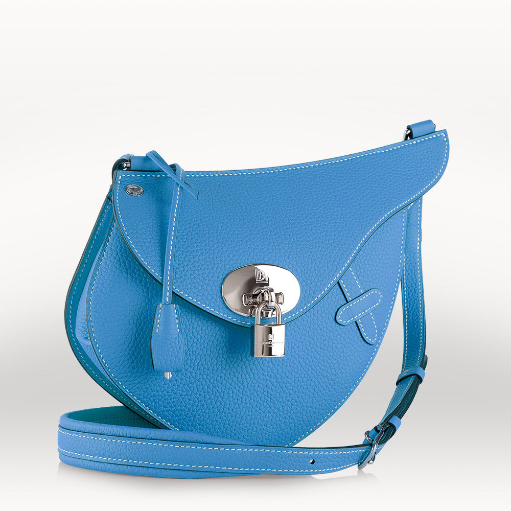 Crossbody bag made in France in blue taurillon leather