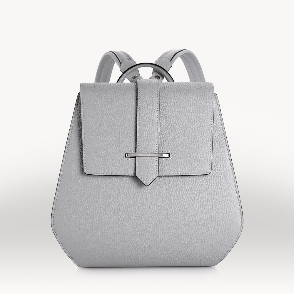 Grey bullcalf leather luxury french backpack