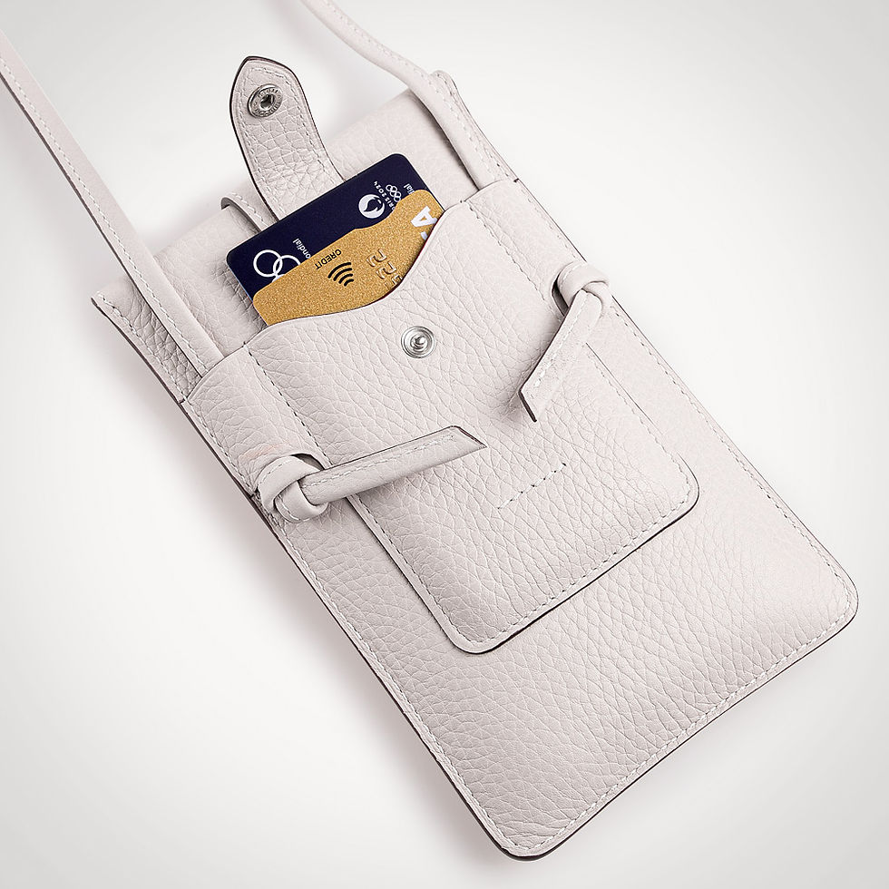 Thumbnail: White bullcalf leather phone holder made in France