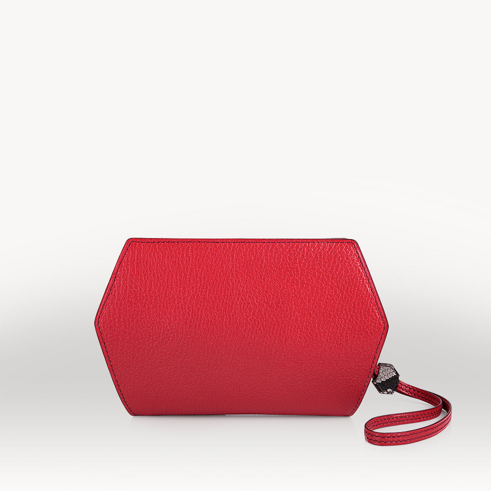 Red goat leather and natural python leather luxury french clutch bag