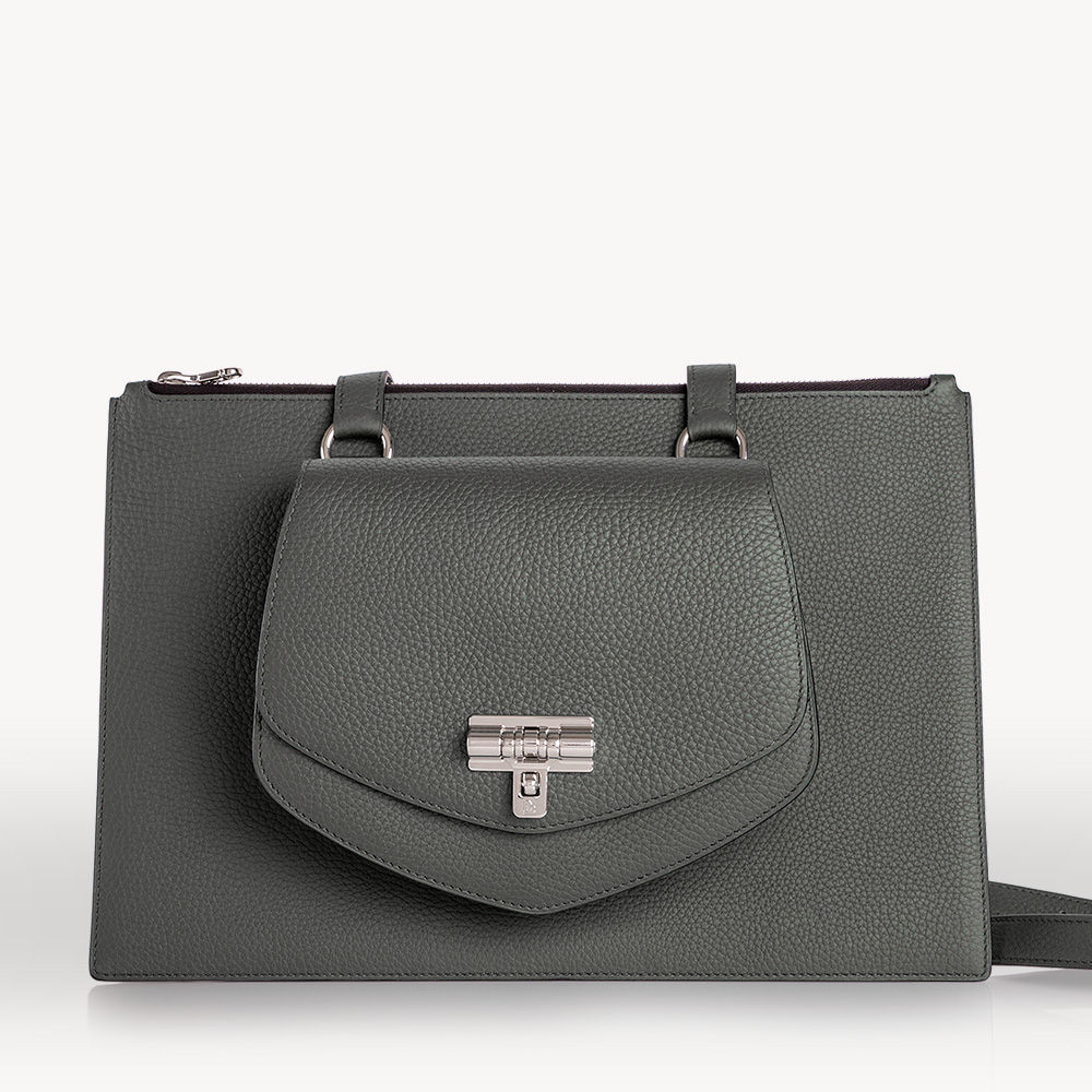 Grey bullcalf leather luxury french portfolio bag