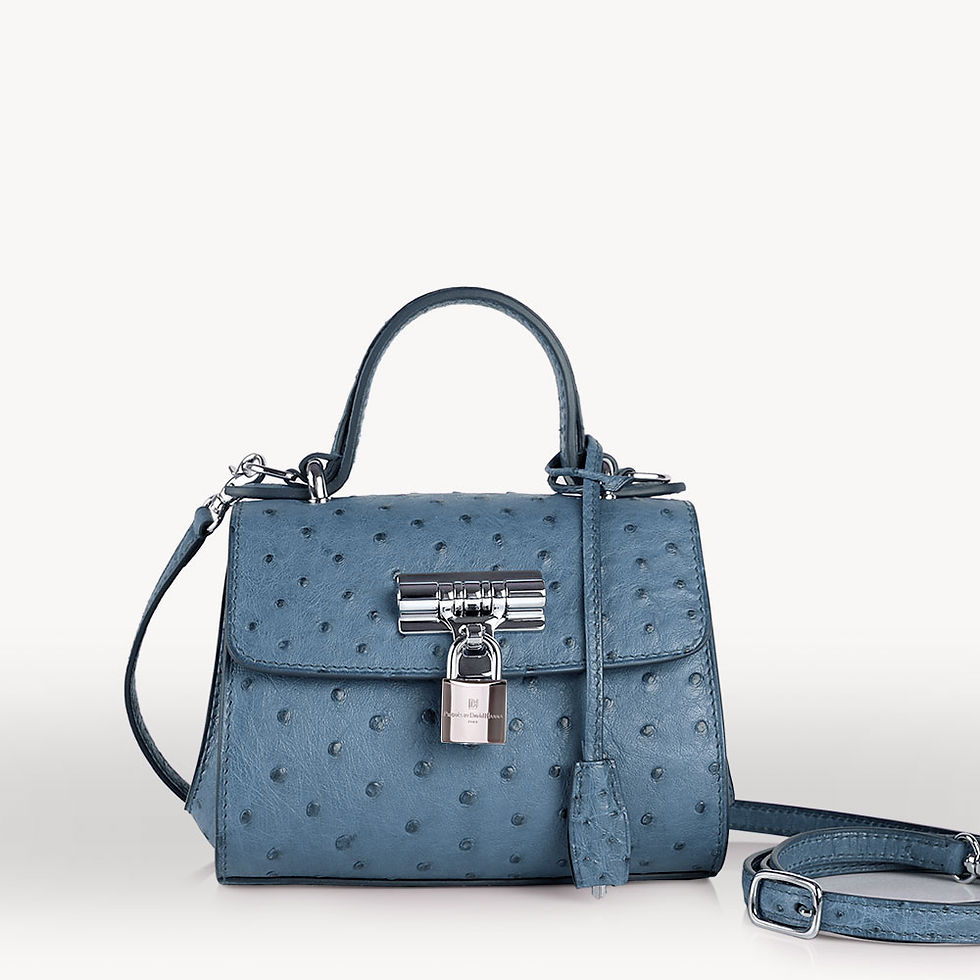 Sac à main en cuir d'autruche bleu Denim