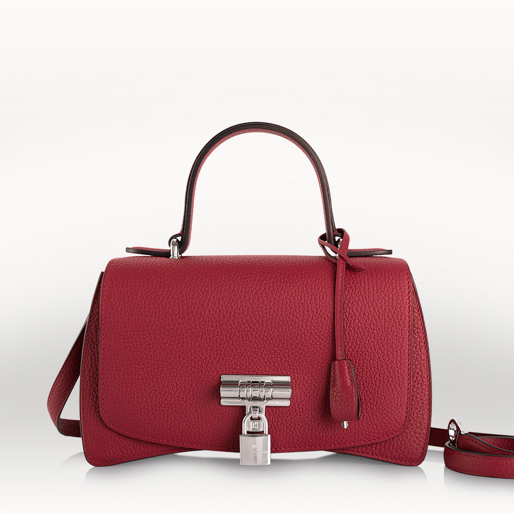 Red bullcalf leather french luxury handbag