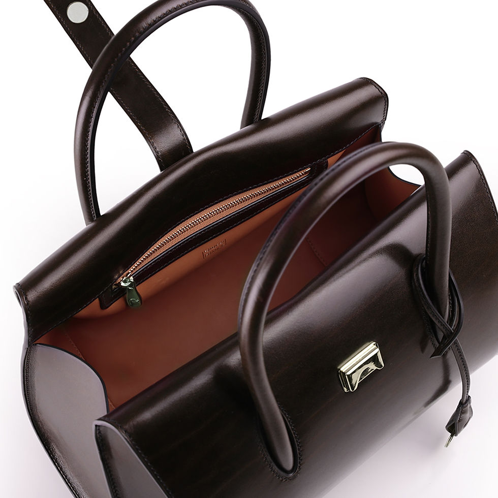 Thumbnail: Brown calf leather handbag made in France