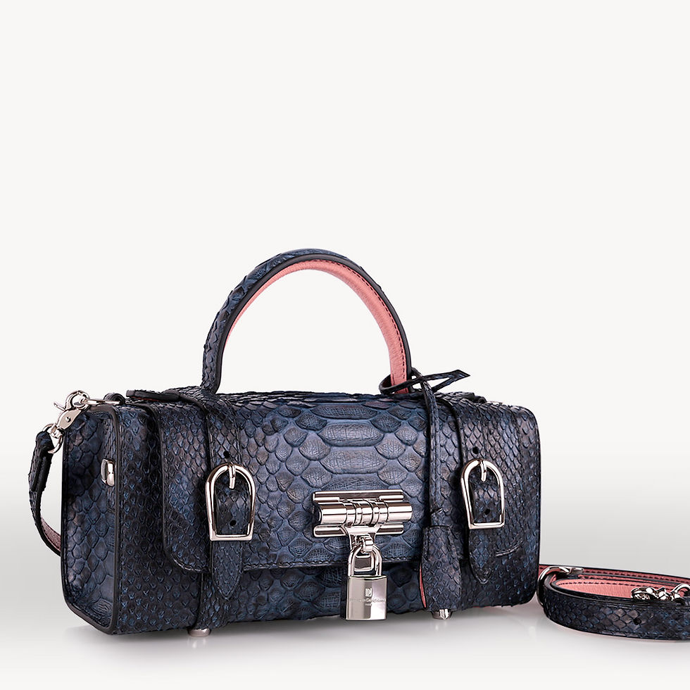 Blue python leather french luxury handbag