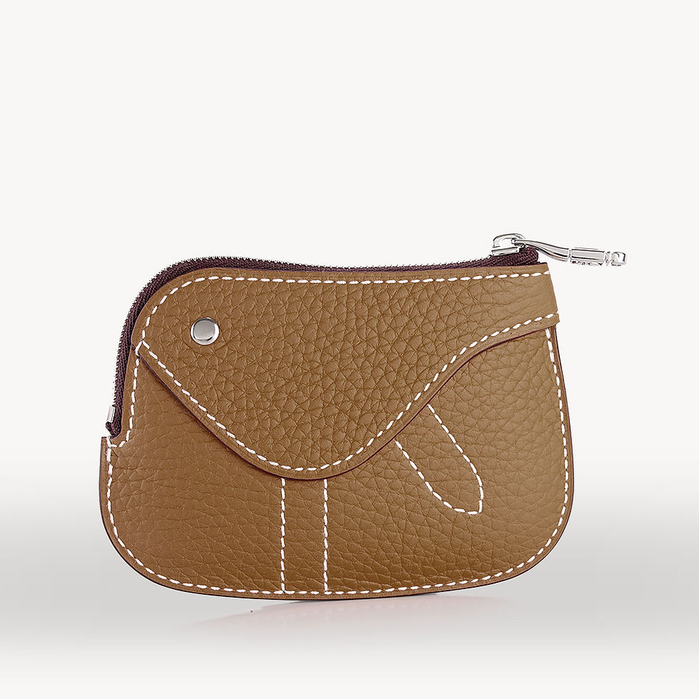 Miniature : Coin purse made in France in Gold-brown taurillon leather