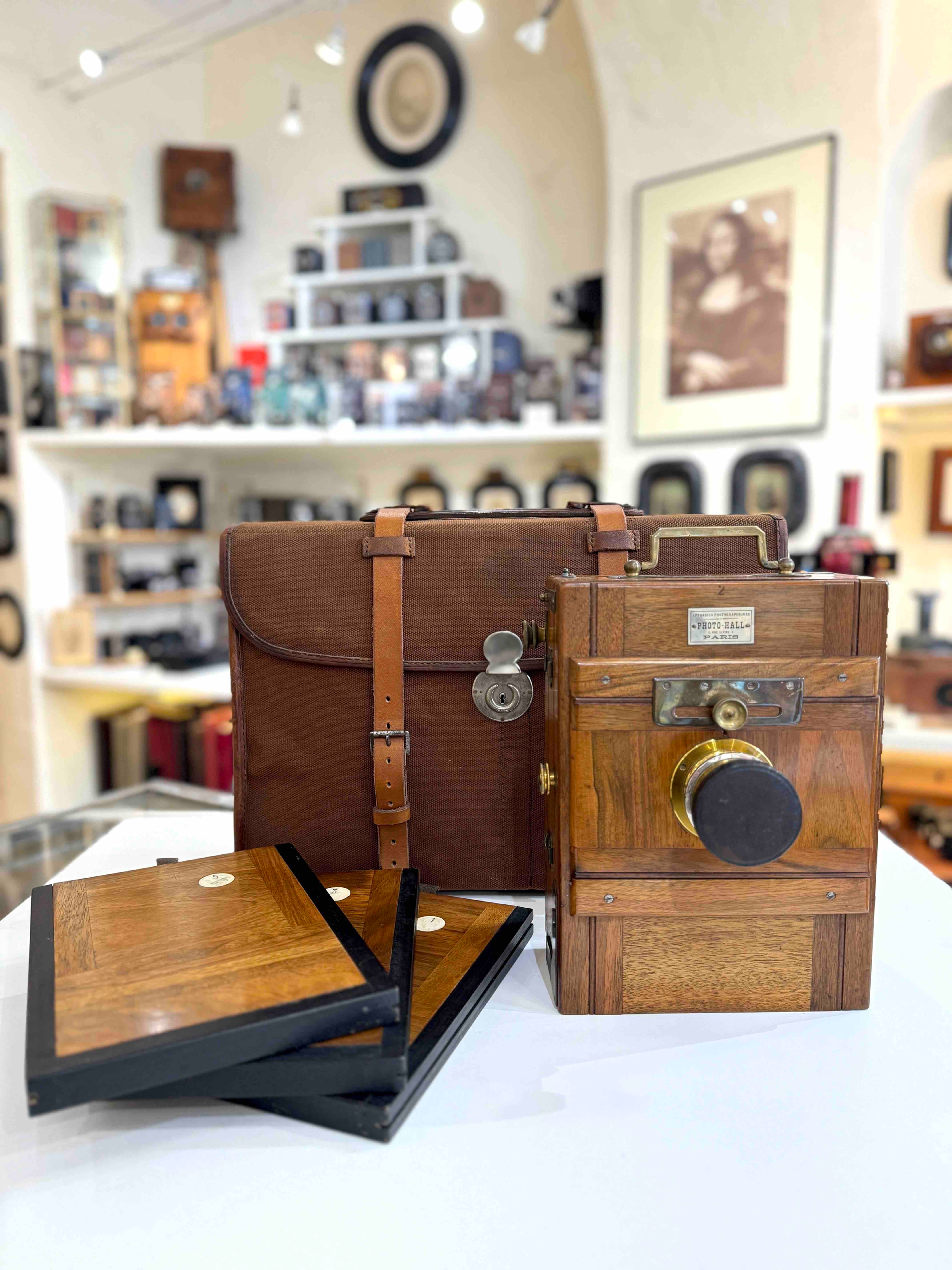 Chambre Photo Hall avec sacoche et chassis circa 1895