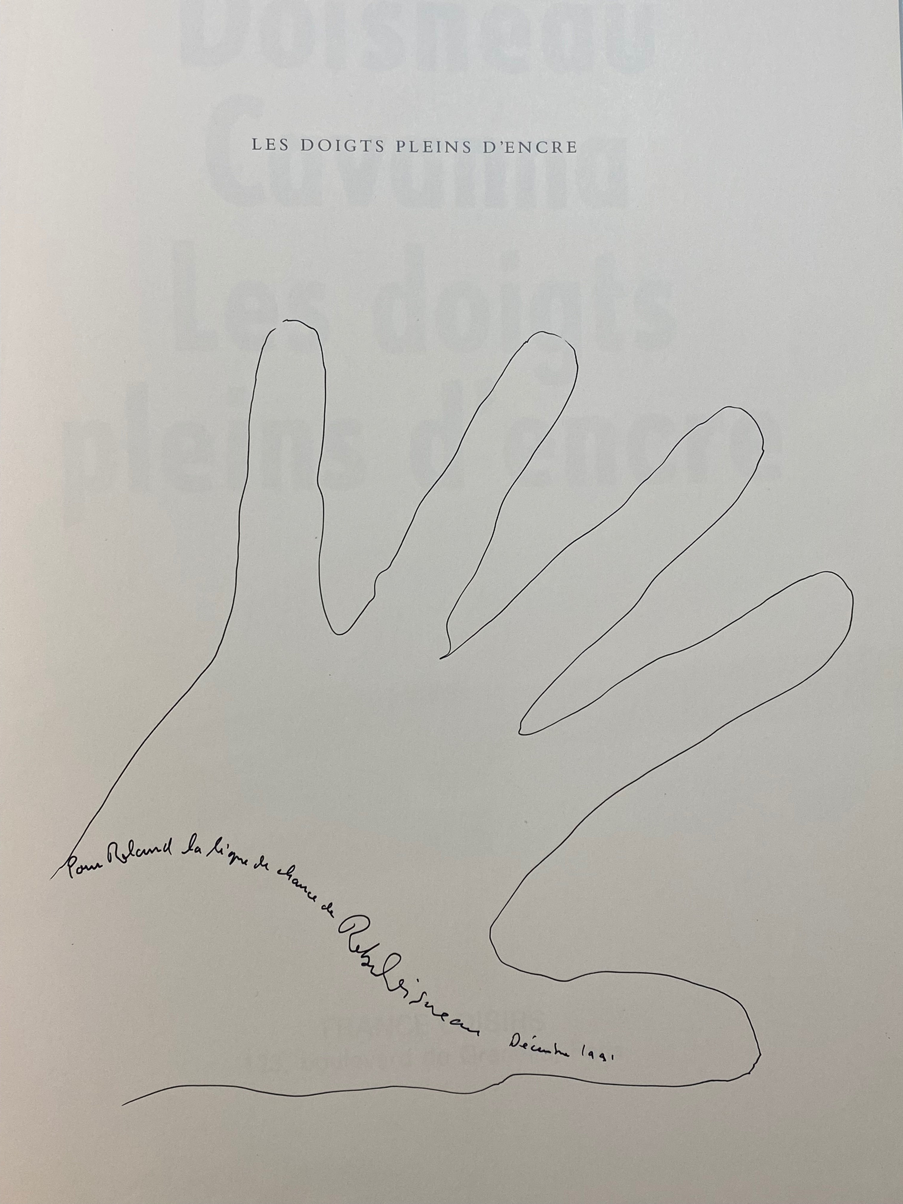 "Fingers Full of Ink" by Cavanna, with a dedication and drawing by Doisneau