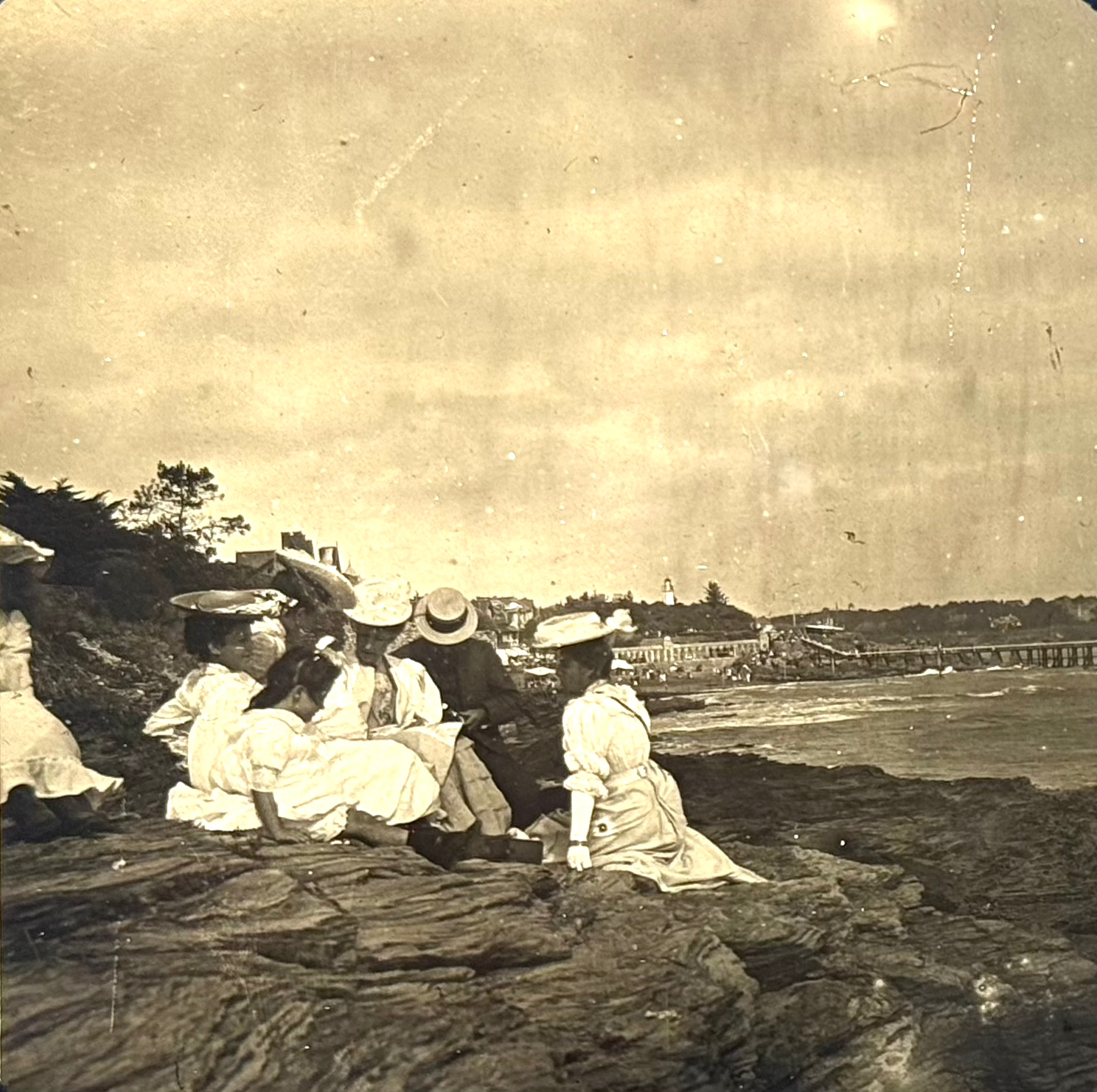 Plaque de verre vue stéréoscopique grand format "Bord de Mer" circa 1910