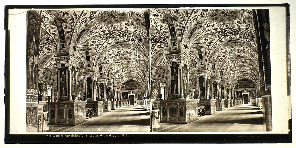 Thumbnail: Ferrier et Soulier Plaque de verre stéréo "La Bibliothèque du Vatican"circa 1880