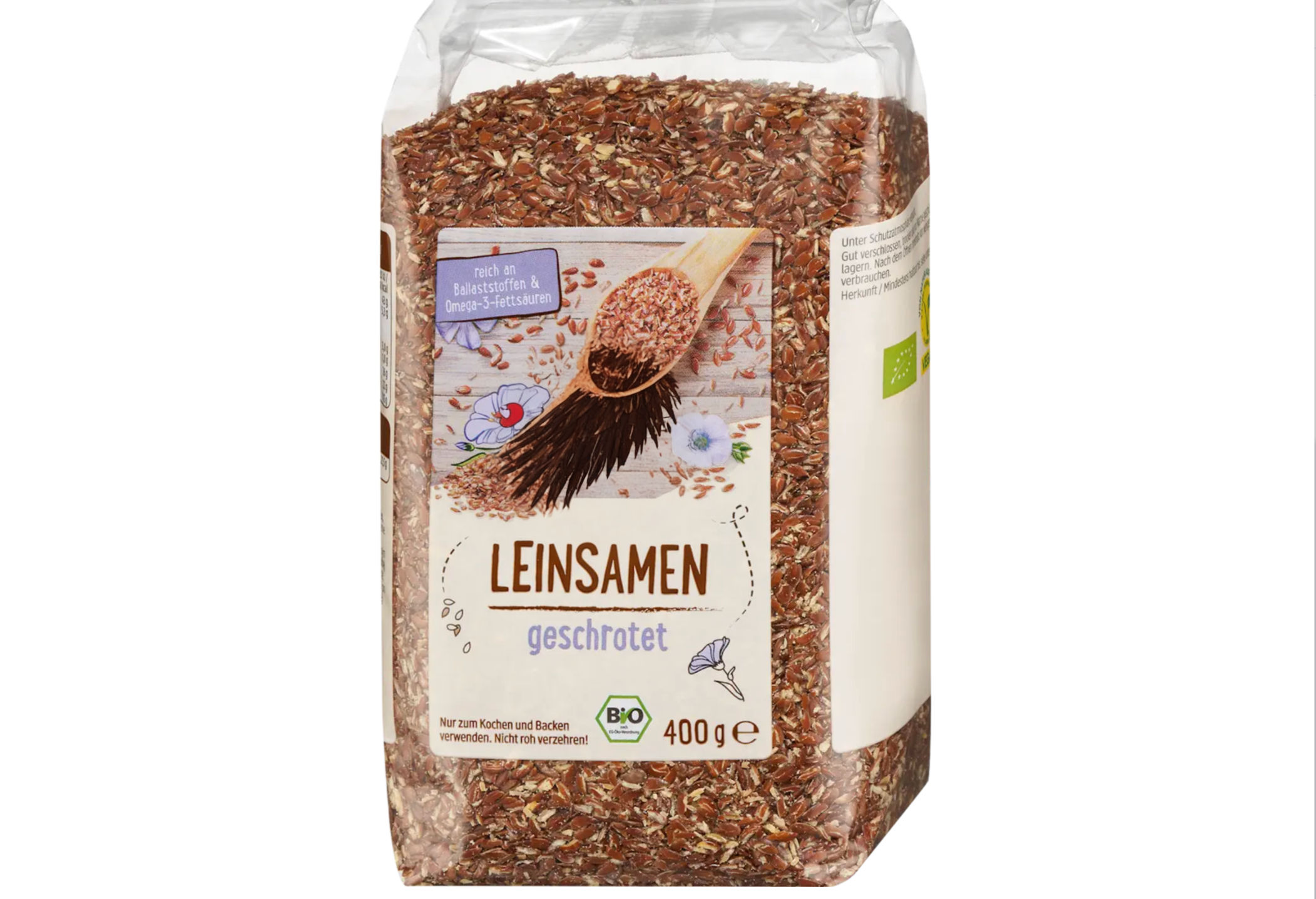 Bag of coarsely ground brown flax seeds, 400g