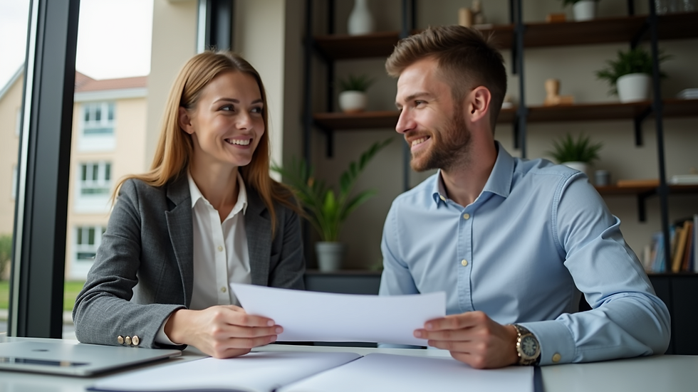 Eye-level view of a real estate agent discussing property options with a client