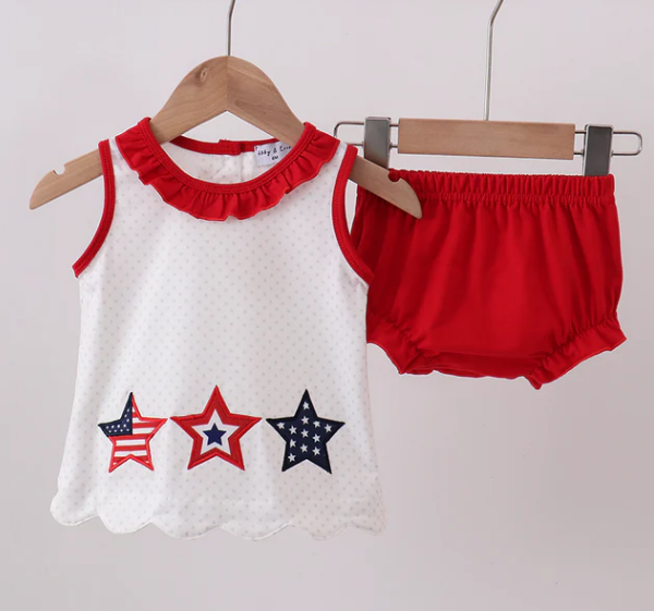 Red Star Applique Ruffle Bloomer Set