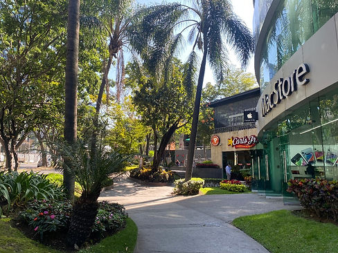 Fachada exterior de locales en Punto Sao Paulo sobre avenida Américas