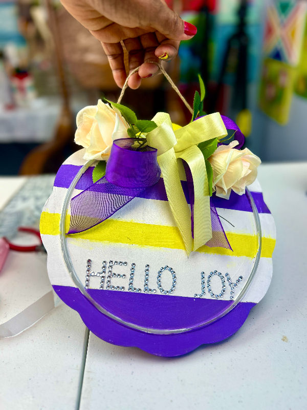 DIY Summer Door Hanging Wreath with Purple and Yellow