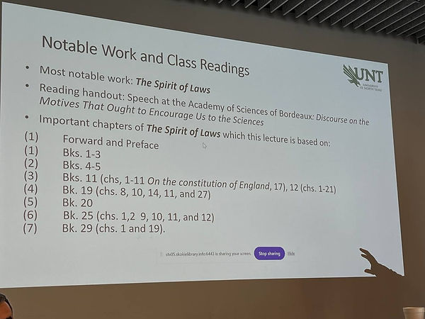Slide 6 of Dr Amiri lecture Montesquieu and the ideal political regime for citizens in Skokie Library