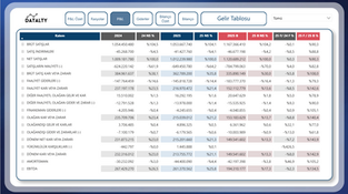 Power BI financial reporting dashboard displaying income statement, balance sheet, P&L summary, expense analysis, and financial ratio trends.
