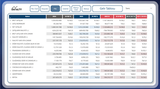 Power BI financial reporting dashboard displaying income statement, balance sheet, P&L summary, expense analysis, and financial ratio trends.