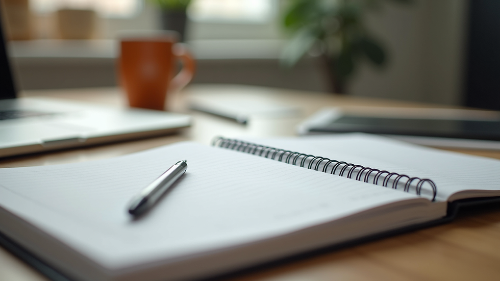 Eye-level view of a study desk with a planner and stationery