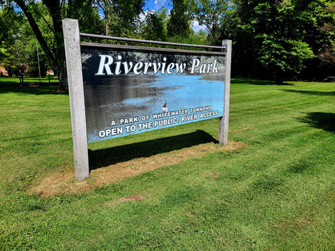 Riverview Park sign: A park of Whitewater Twp open to the public.